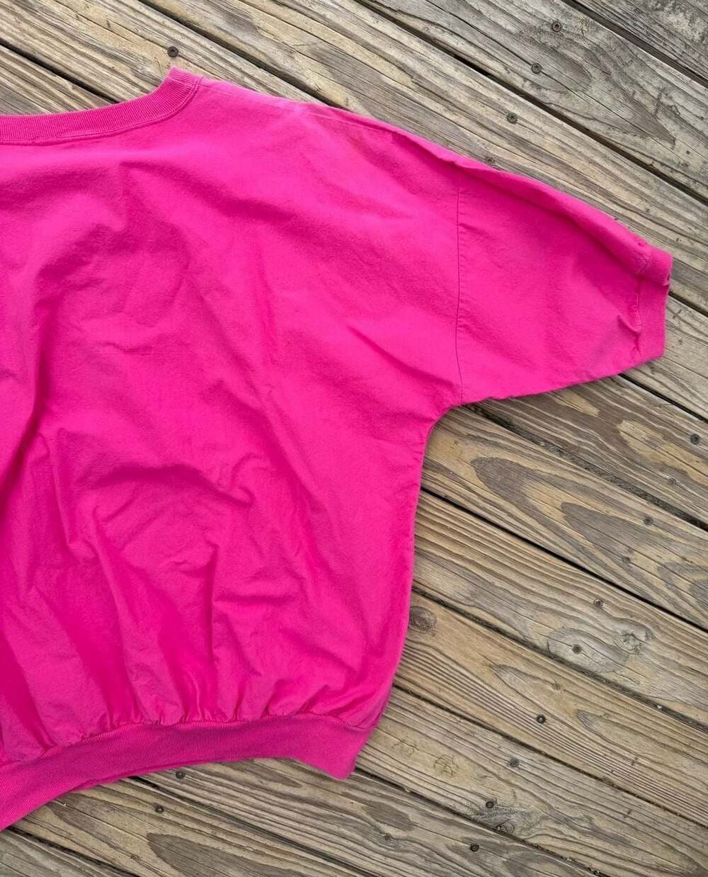 Vintage 80s Hot Pink Batwing Dolman Sleeve Carousel Graphic Sweatshirt - Picture 5 of 5